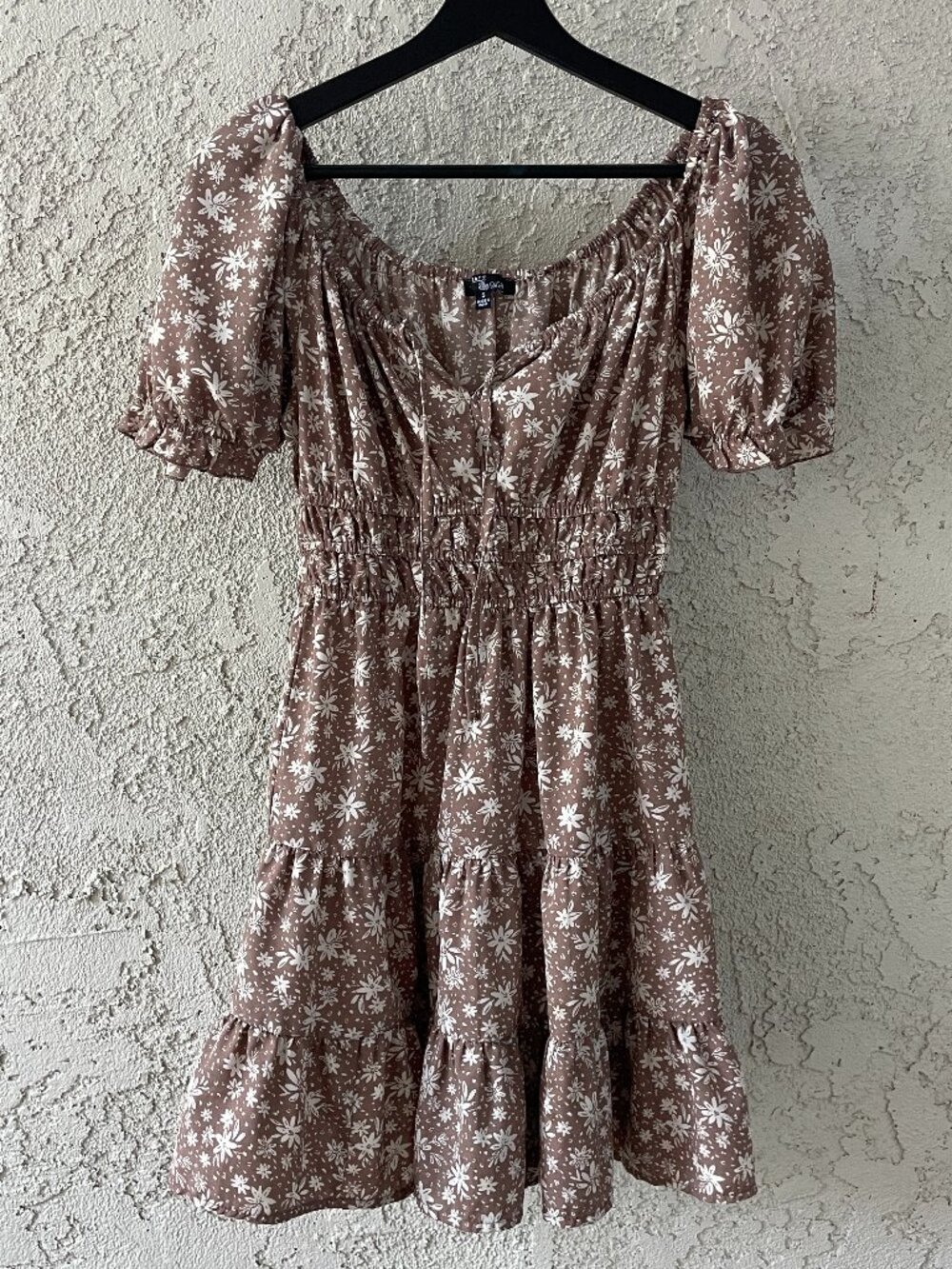 Salt & Sugar Brown Floral Tiered Mini Cottagecore Dress S